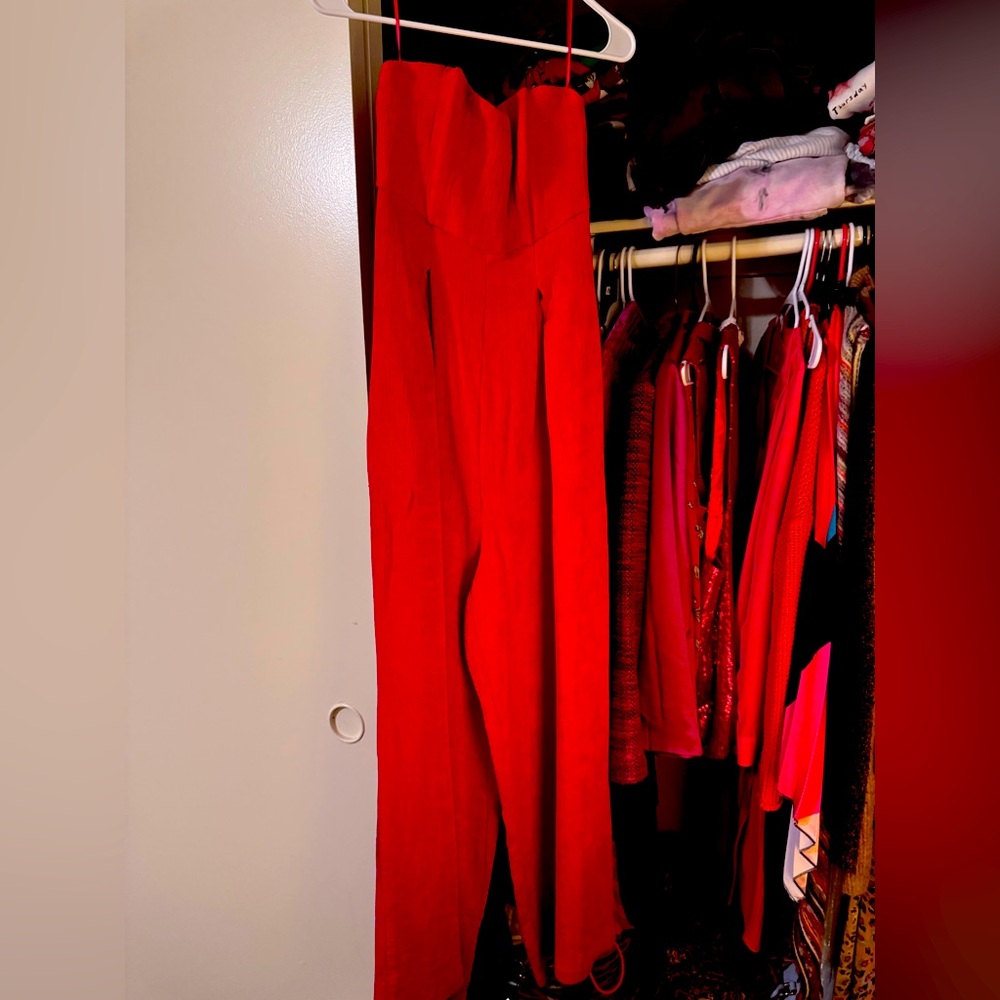 Elegant Lipstick Red Women's Jumpsuit Strapless Sweetheart Bustier top part Smal